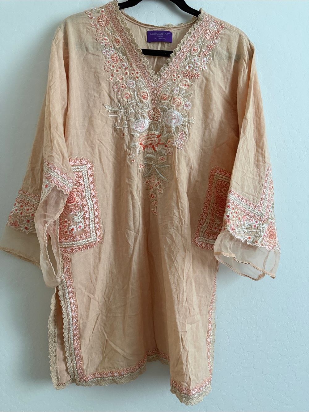 Sana Safinaz Embroidered Peach Tunic Sz S